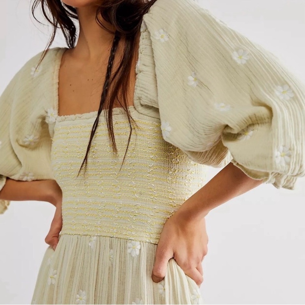 FREE PEOPLE • Rare • Dahlia Embroidered Maxi Dress In Lime Soda Green Size Large - Picture 3 of 10